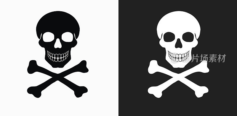 骷髅和交叉骨头图标上的黑色和白色矢量背景