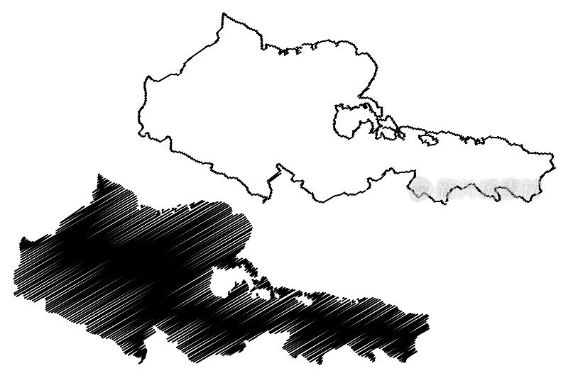 奥尔金省(古巴共和国，古巴各省)地图矢量插图，奥尔金手绘地图