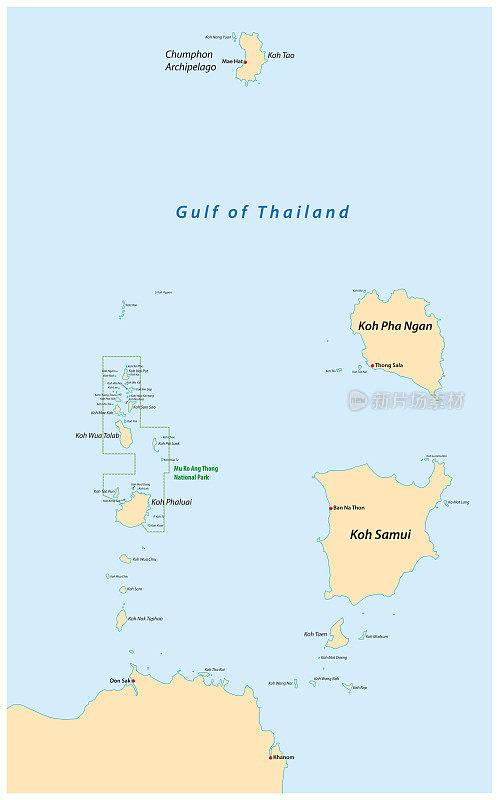 苏梅岛和帕颜岛在泰国湾的地图