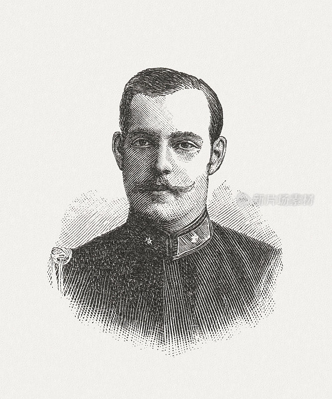 君士坦丁一世(1868-1923)，希腊国王，木刻，1898年出版