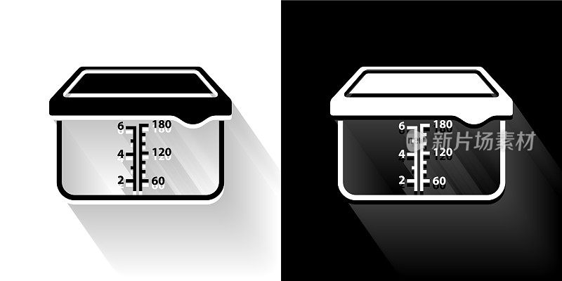 带有长阴影的容器黑白图标