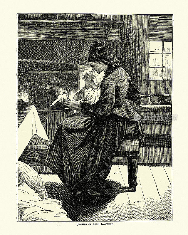 母亲和她年幼的孩子玩，维多利亚，19世纪