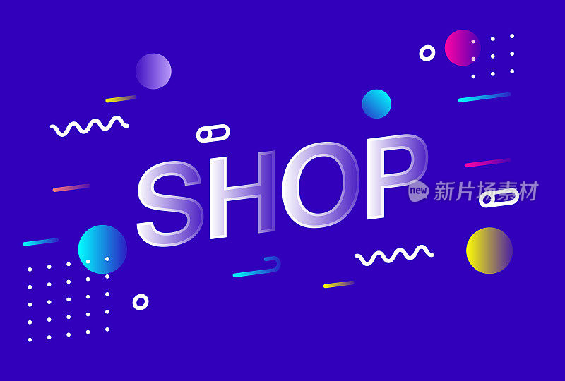 SHOP字体创意设计在时尚的风格矢量插图