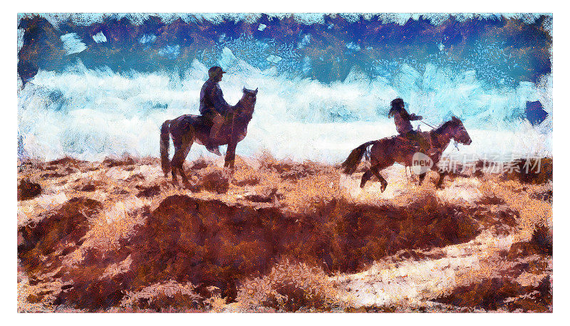 在美国亚利桑那州纪念碑谷，两名纳瓦霍兄弟骑着马