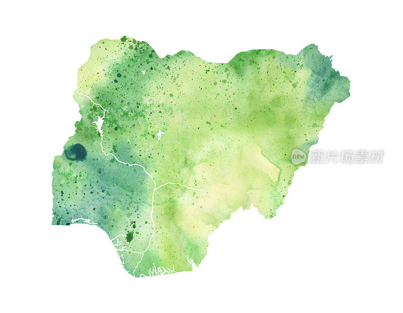 绿色绘制的地图尼日利亚水彩光栅插图