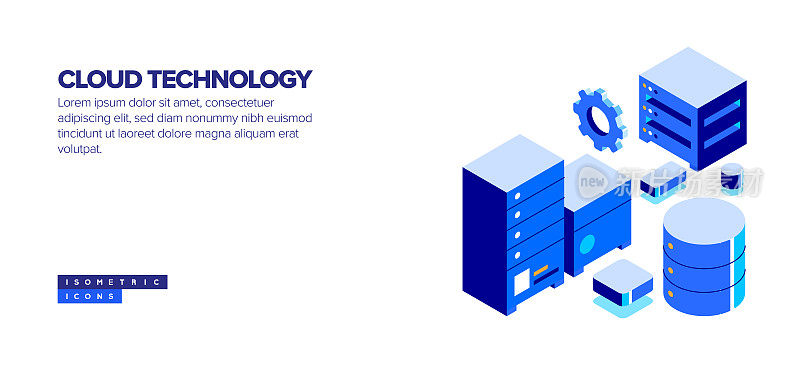 云技术等距网页横幅概念与三维设计