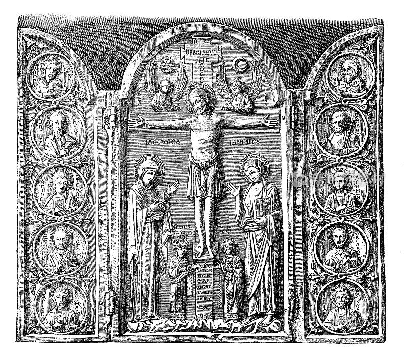 耶稣基督，象牙雕刻的祭坛柜，三联画，拜占庭后期作品，可能是13世纪