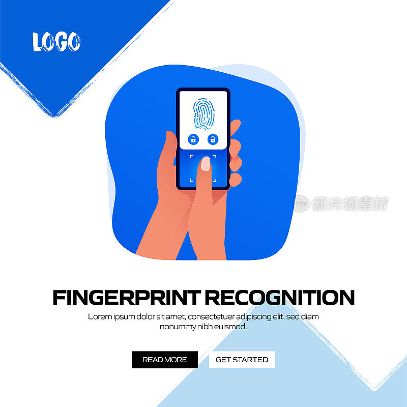指纹识别概念矢量插图网站横幅，广告和营销材料，在线广告，商业演示等。
