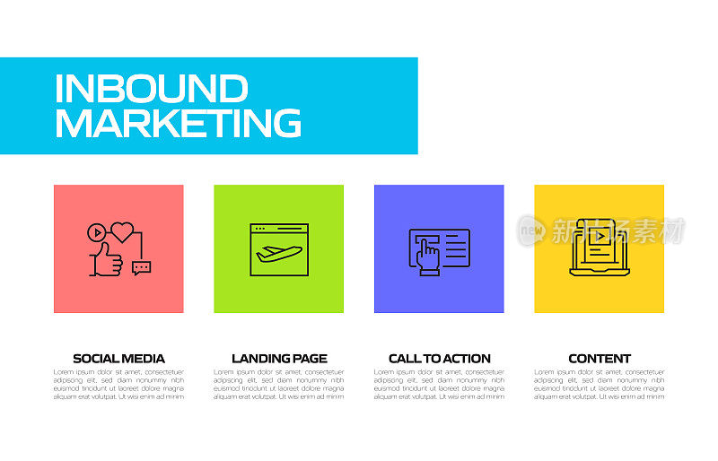 入站营销相关线路图标。向量符号说明。