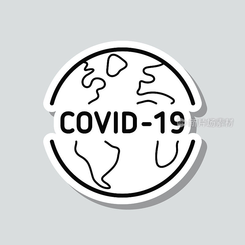 地球上COVID-19。灰色背景上的图标贴纸