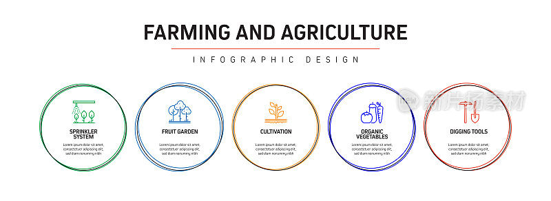 农业和农业相关过程信息图模板。过程时间图。带图标的工作流布局