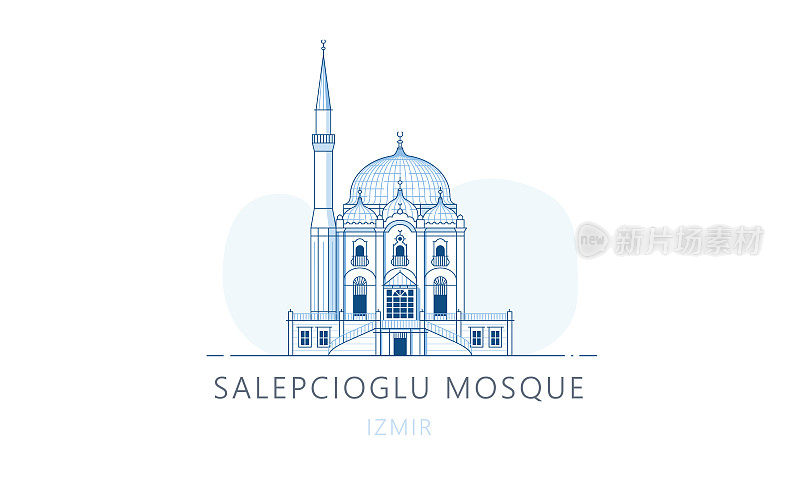 Salepsioglu清真寺,伊兹密尔。伊兹密尔的著名地标，旅游景点，天际线矢量插图，网页线形图，移动应用程序和测谎仪。