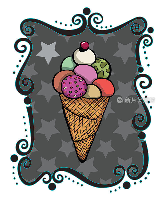 冰淇淋，蛋卷，框架，图案