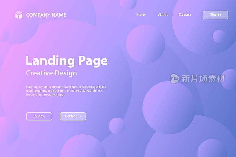 着陆页面模板-抽象的几何背景与紫色渐变圆