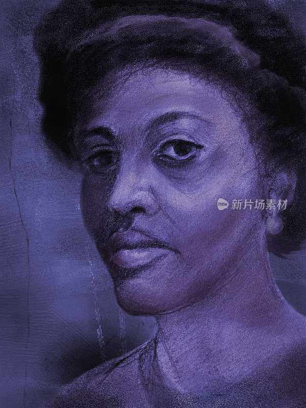 一名年轻黑人女性的近景肖像，仿古绘画风格
