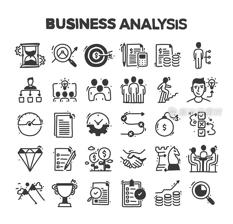 业务分析相关手绘矢量涂鸦图标集