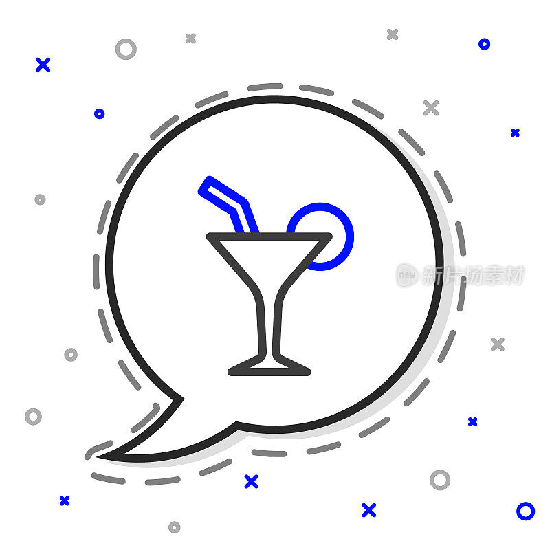 行鸡尾酒和酒精饮料图标孤立在白色背景上。色彩斑斓的轮廓的概念。向量