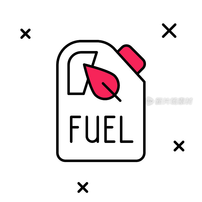 填充轮廓生物燃料罐图标孤立在白色背景上。生态生物和桶。绿色环保，循环利用。向量