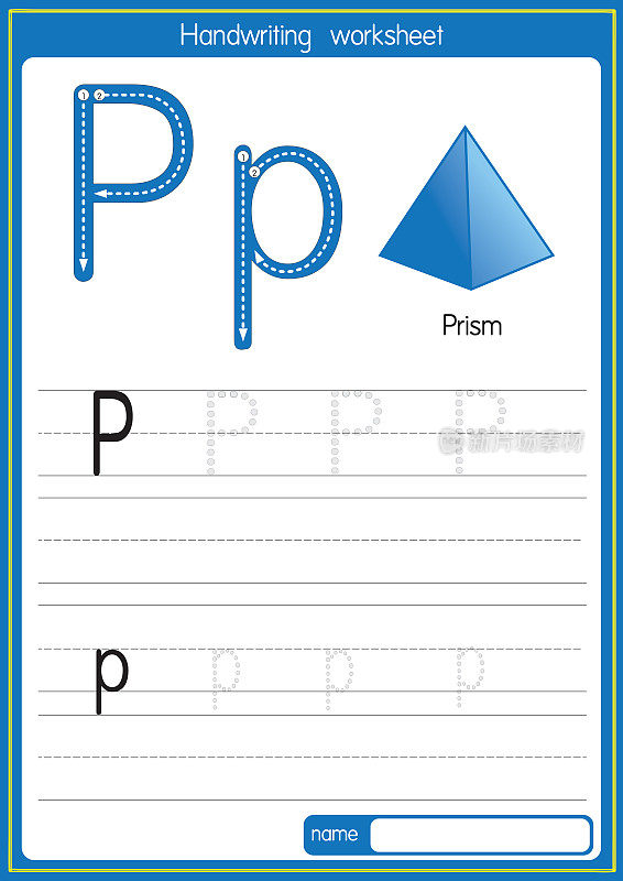 矢量插图棱镜与字母P大写或大写字母的儿童学习练习ABC