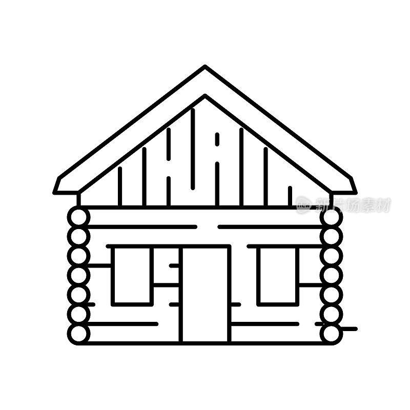 木屋房子线图标矢量插图