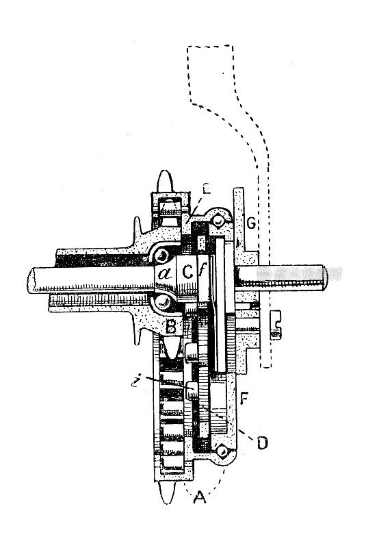 古董插图:交通工具的发明,自行车齿轮