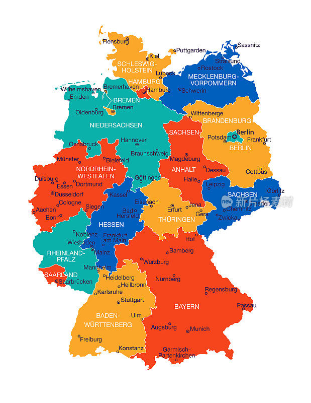 德国地图-高度详细的矢量插图