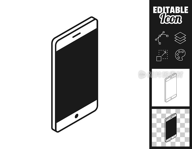 等距的手机。图标设计。轻松地编辑