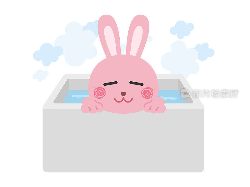 一只兔子在洗澡和放松。