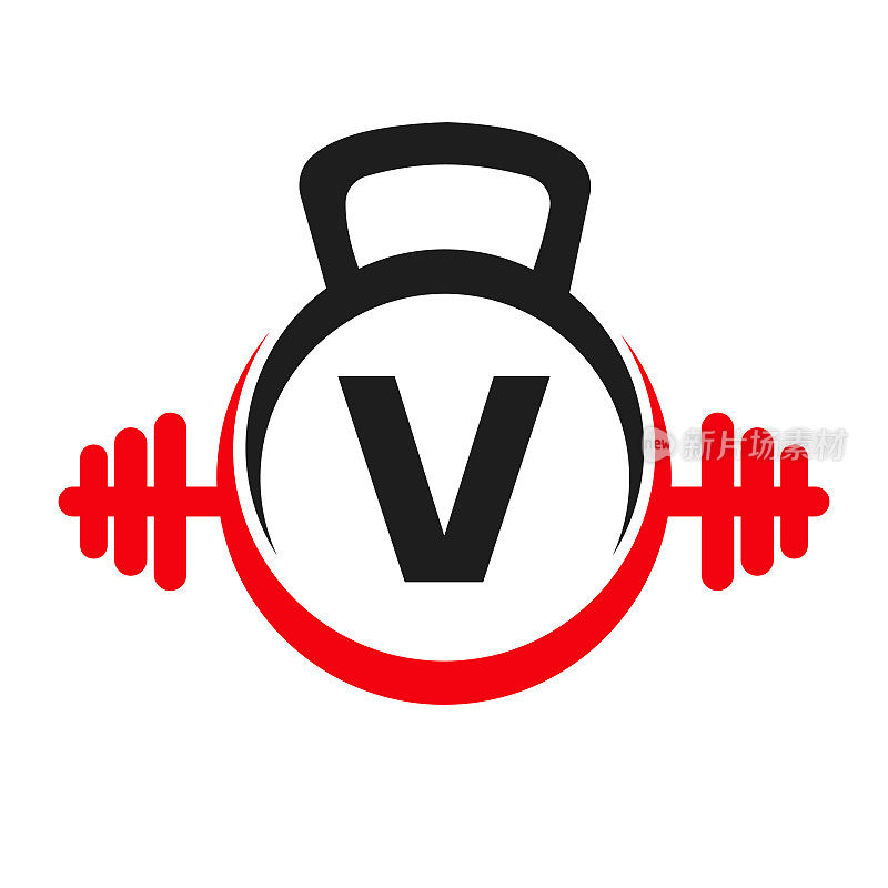 字母V健身标志设计。运动健身房标志图标设计矢量模板