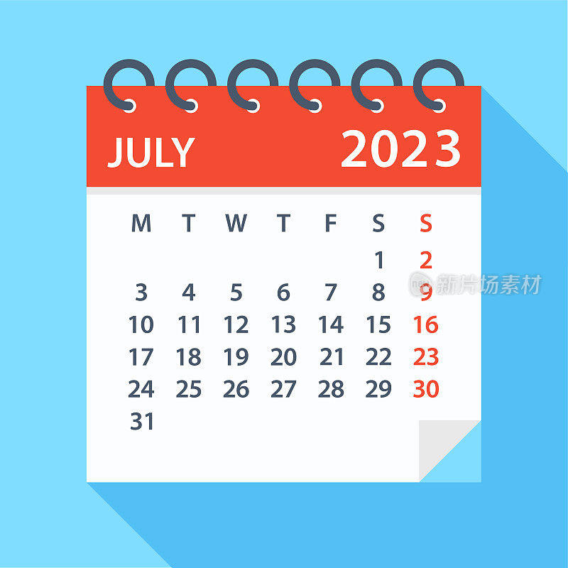 2023年7月-日历。一周从周一开始