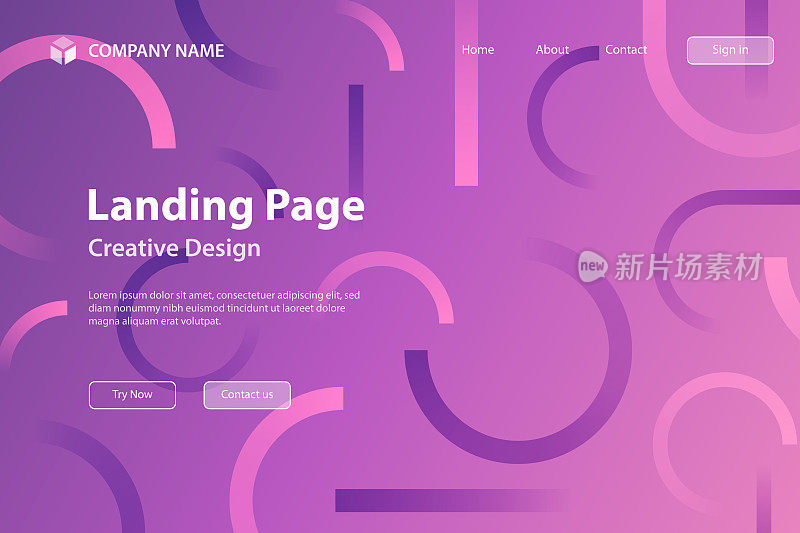 登陆页模板-几何形状的抽象设计-时髦的紫色渐变