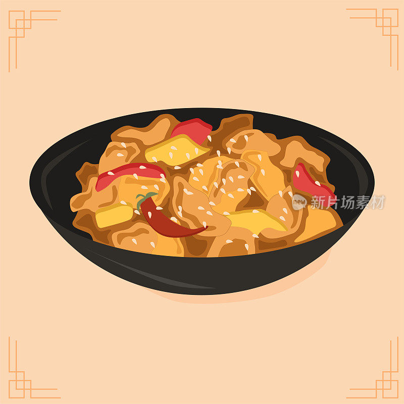 糖醋汁中国鸡。国菜。辣的食物。亚洲食品。