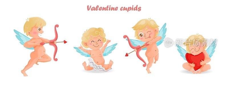 黑龙江的婴儿。有趣的丘比特，小天使或者爱神。可爱的希腊孩子带着蝴蝶结。