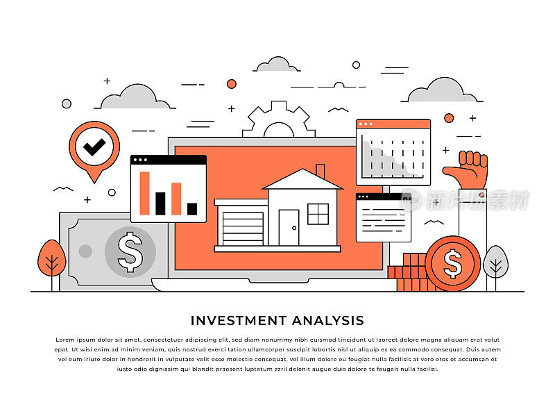 投资分析概念细线插图