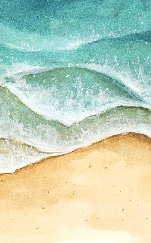 海浪抵岸的水彩画。
