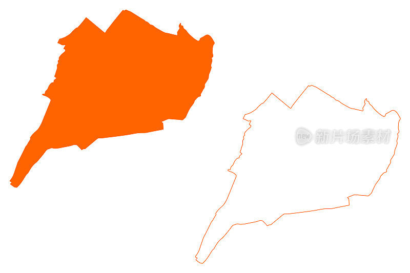 白郡市(荷兰王国、荷兰、林堡省)地图矢量插图，潦草素描白郡地图