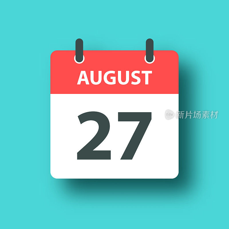 8月27日-每日日历图标蓝绿色背景与阴影