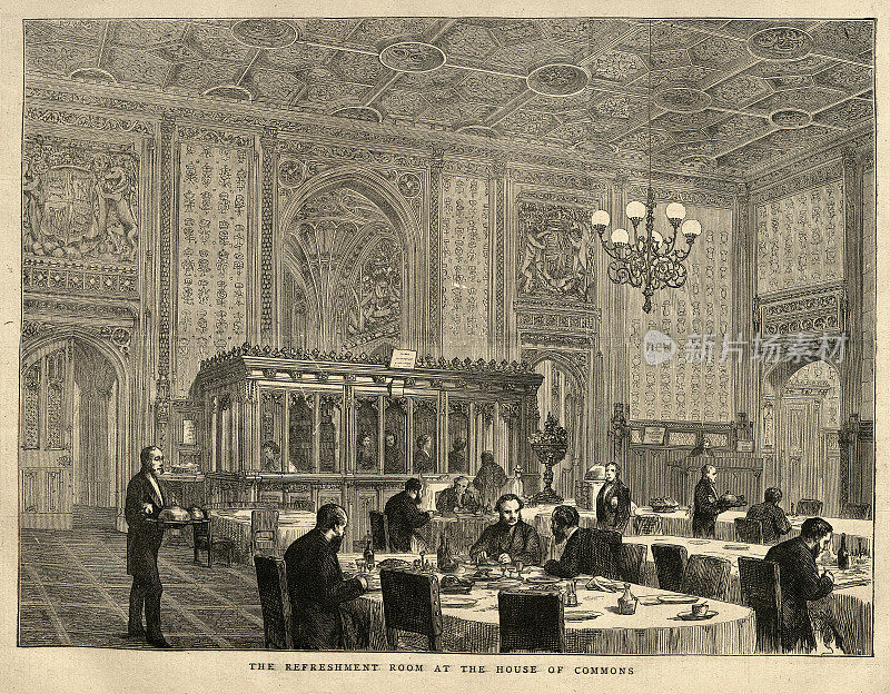 19世纪70年代维多利亚时代，伦敦下议院的茶点室