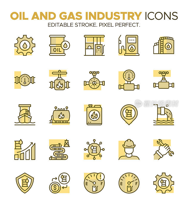 能源工业必需品图标集-描绘石油，石油和天然气工业的关键方面