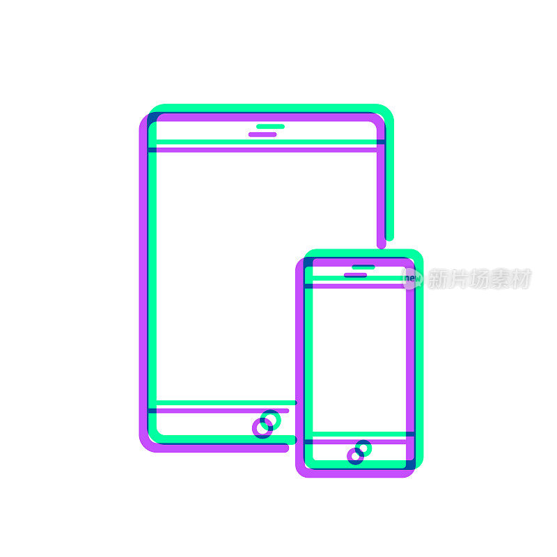 平板电脑和智能手机。图标与两种颜色叠加在白色背景上