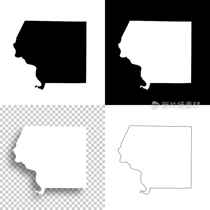 杰克逊县，伊利诺伊州。设计地图。空白，白色和黑色背景