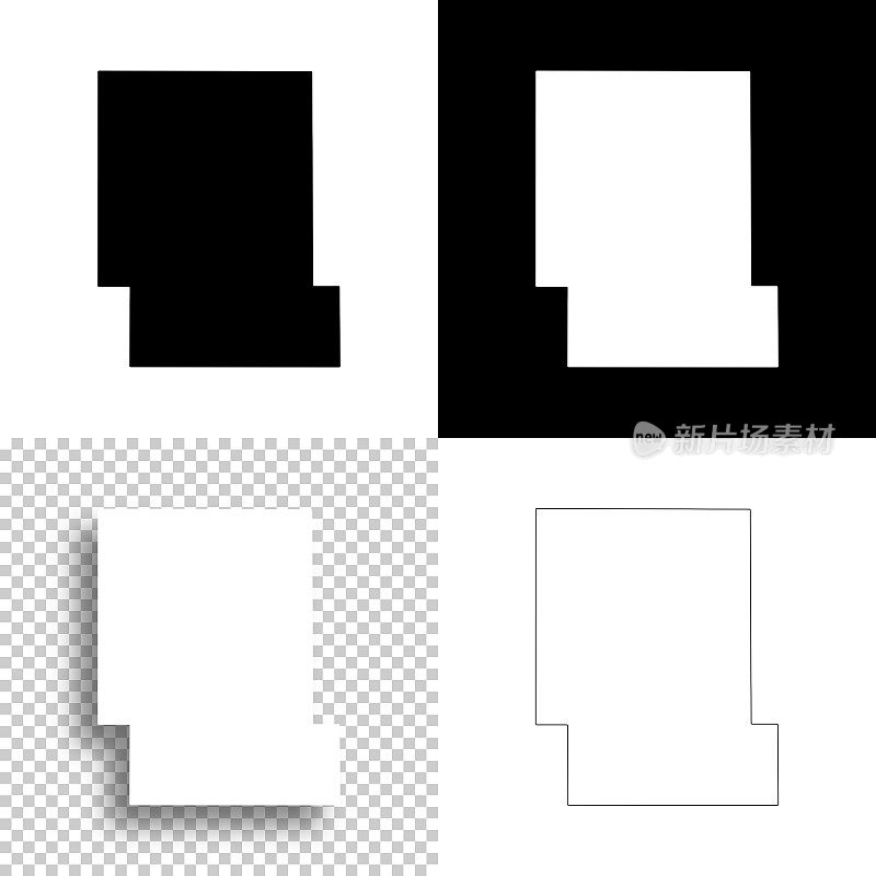 爱荷华州奥杜邦县。设计地图。空白，白色和黑色背景