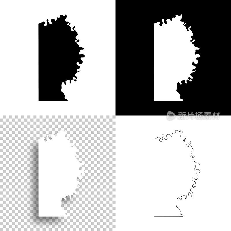 阿肯色州米勒县。设计地图。空白，白色和黑色背景