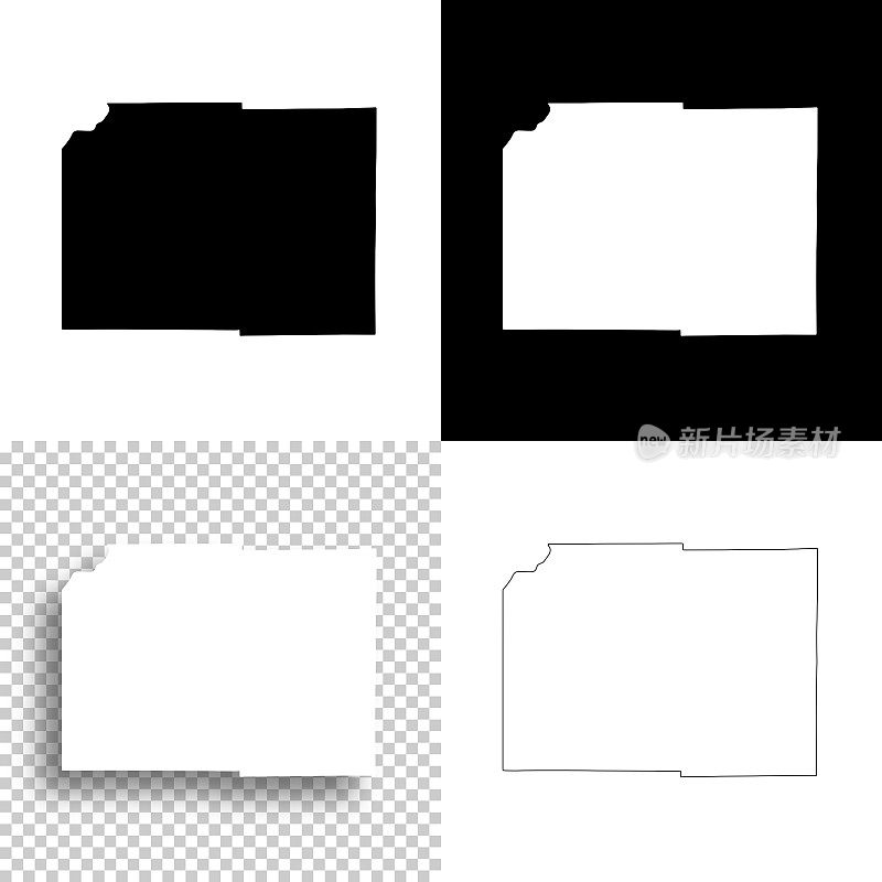 威斯康星州戴恩县。设计地图。空白，白色和黑色背景