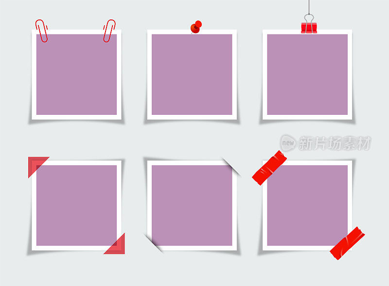 一套方形相框与回形针，管道胶带，活页夹和别针。设计或演示的模型