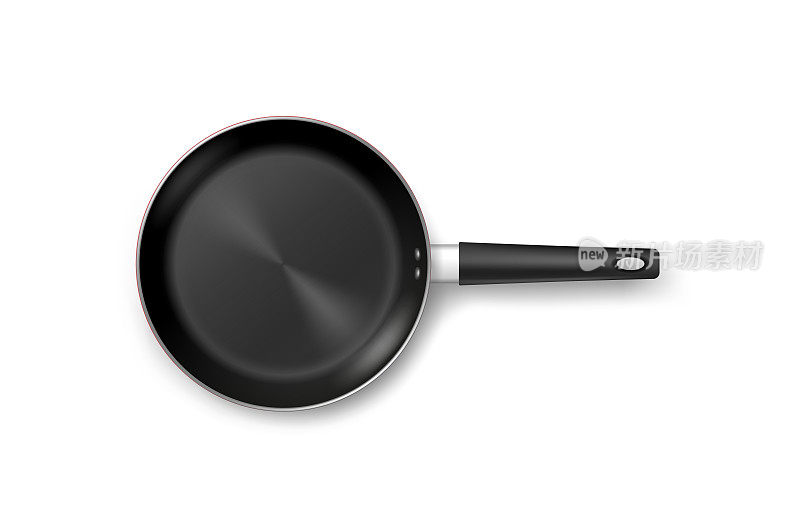 有特氟隆盖的煎锅，用于烹饪的金属厨房用具。不锈钢煎锅厨房用具
