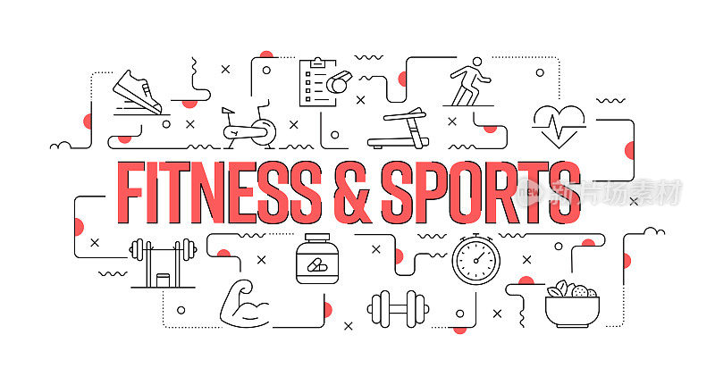 健身和体育网站横幅线风格。现代设计矢量插图
