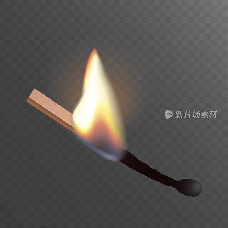 现实的木制燃烧火柴棒和火焰图标。矢量平面插图。