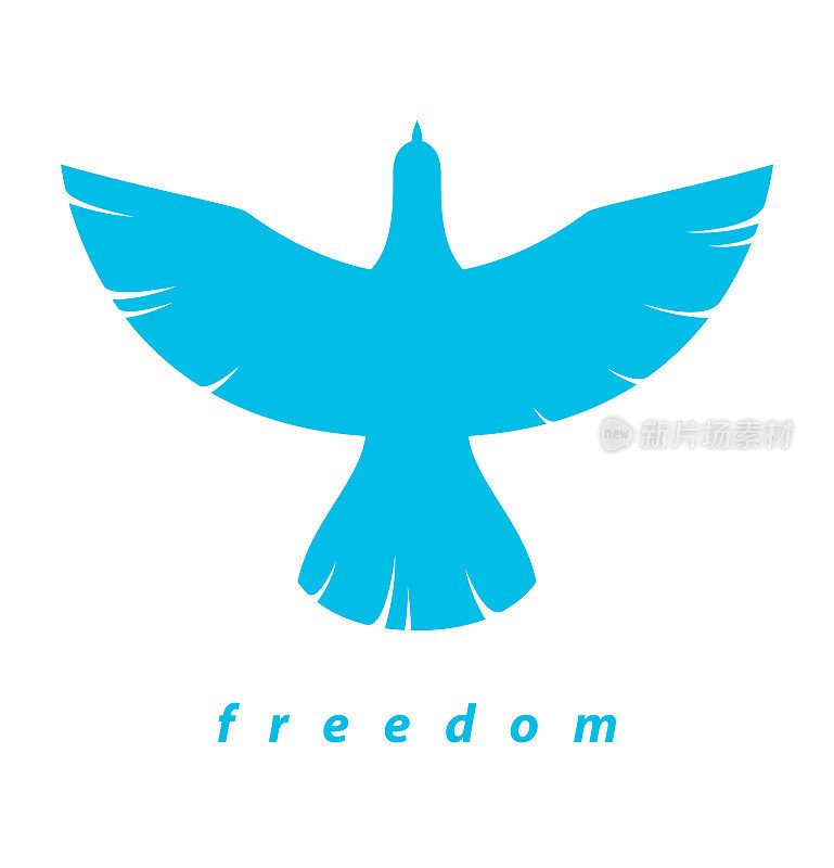 鸟飞向天空的自由概念矢量海报，自由与人权的寓言，事业或商业抱负，鸽子展开翅膀。