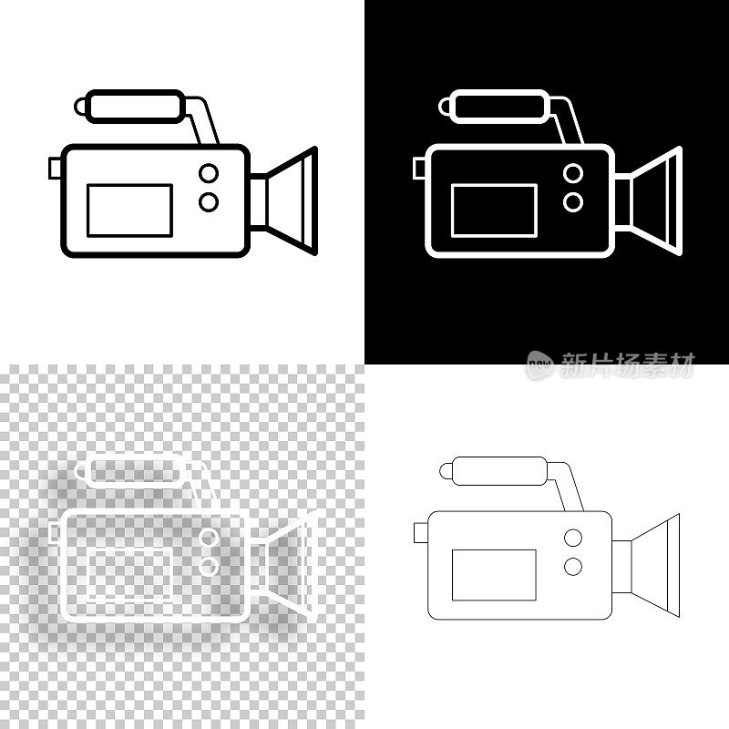 摄像机。图标设计。空白，白色和黑色背景-线图标